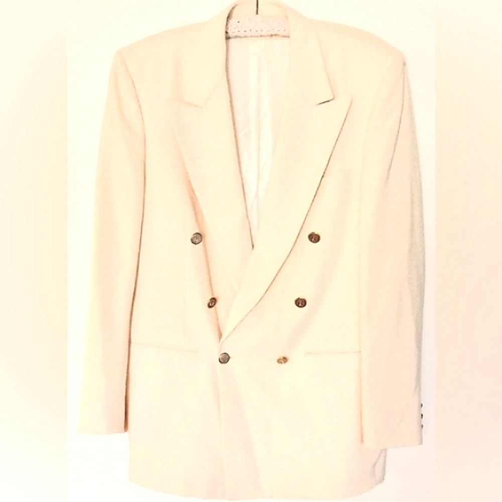 Men's HALSTON Vintage Cream Double-Breasted Blazer Size M Union Label USA